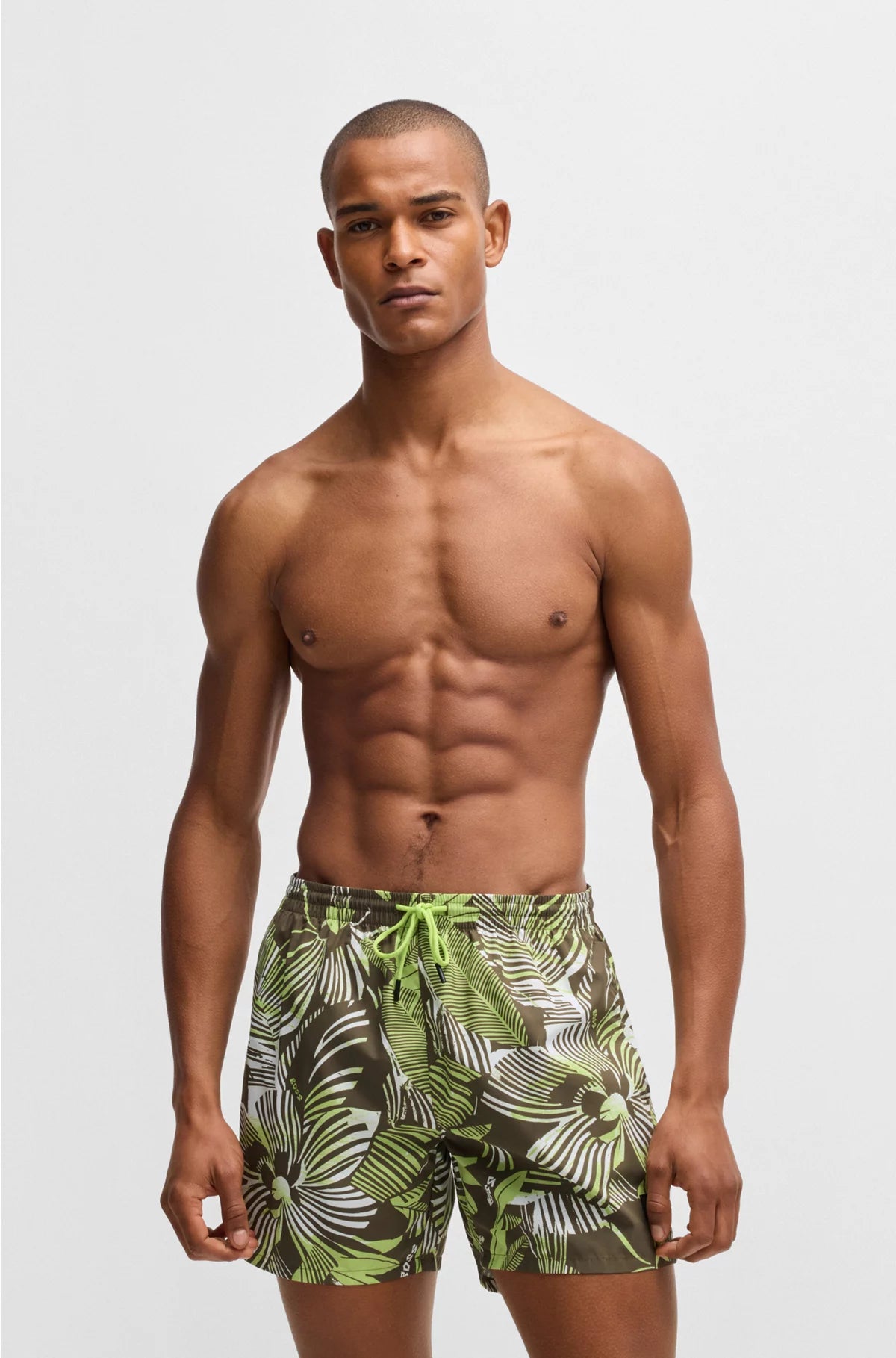 LOGO-BADGE SWIM SHORTS WITH ALL-OVER PRINT